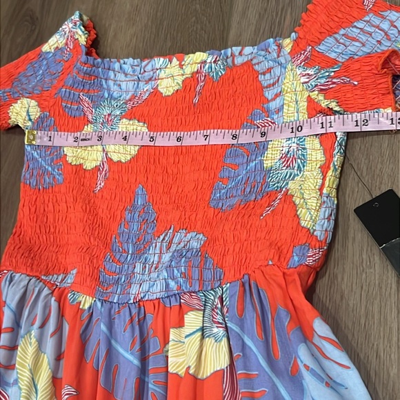 NWT Lulus Patsy Coral Red Floral Print Off-the-Shoulder Dress Size XS Coastal - Picture 9 of 16